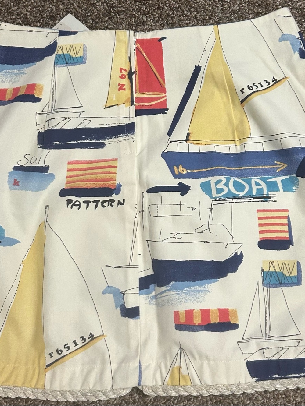 LOVE, LILLY 8 Women’s Nautical Print Mini Skirt White Navy & Yellow Braided Hem - Picture 2 of 3